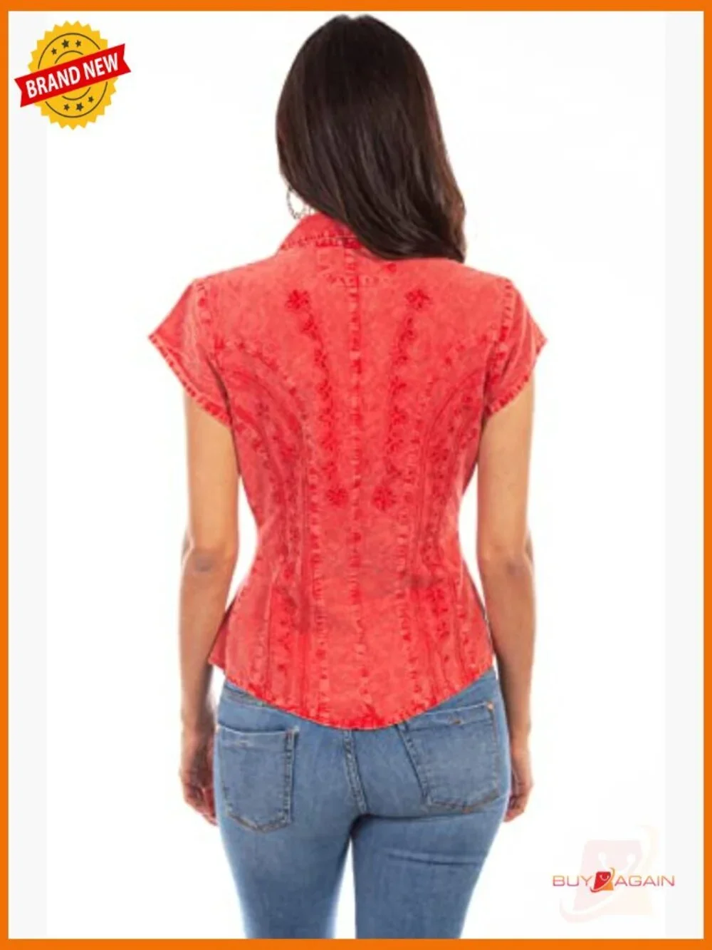 Extra Small Cotton Blouse with Floral Soutache Design, Button Front